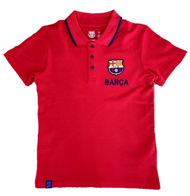 Az elegáns, gyerek Barcelona galléros póló - piros