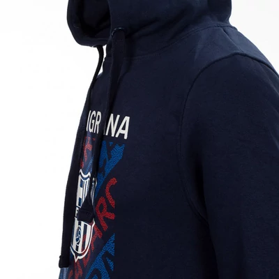 Sötétkék, címeres Barcelona kapucnis pulóver