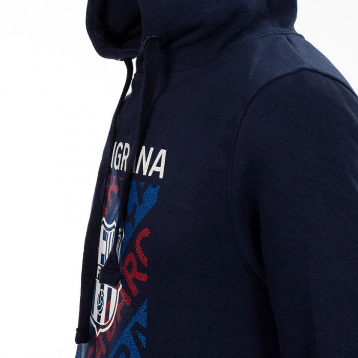 Sötétkék, címeres Barcelona kapucnis pulóver - XL