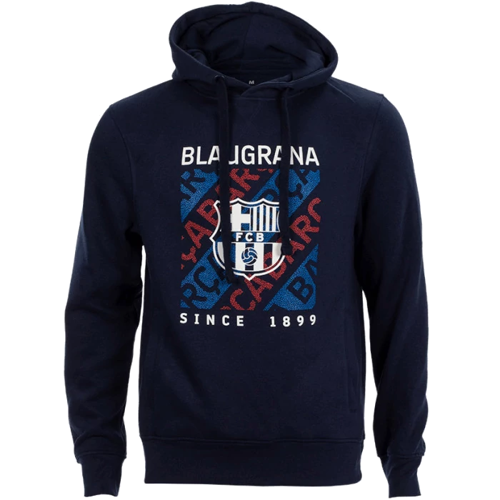 Sötétkék, címeres Barcelona kapucnis pulóver - XL