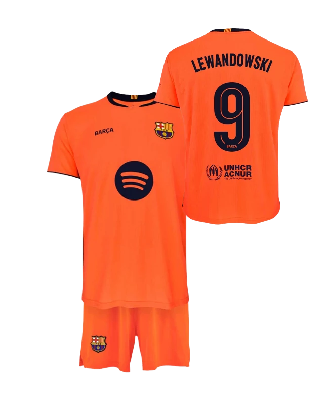 FC Barcelona 25-26 prémium gyerek idegenbeli szurkolói mez szerelés, replika - Lewandowski 9 - 140 cm