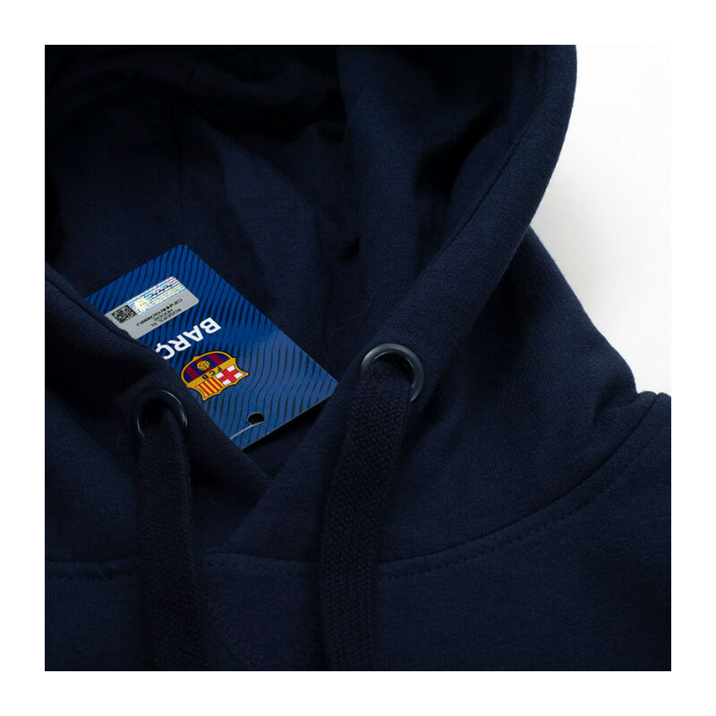 Sötétkék, címeres Barcelona kapucnis pulóver - XL